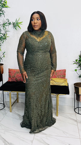 VERDE MONARCH EVENING/ OCCASION DRESS ( Olive green)