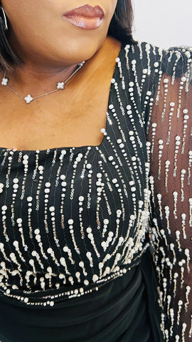 BLACK OPERA PEARL BEADED OCCASION/ EVENING DRESS (black)