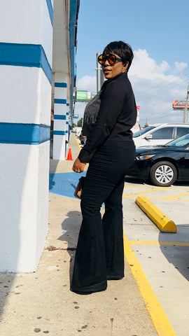 TONYA RHINESTONE CROP SHIRT TOP(Black)
