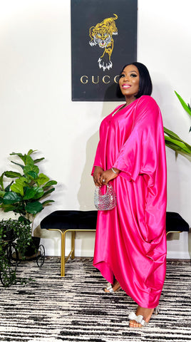 Annalise Luxe V-Neck Swing Kaftan   Dress (Fushia Pink)