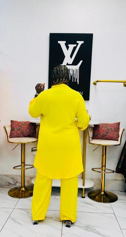 Citrine Élan Embellished Shirt Dress / Pant Set - Yellow