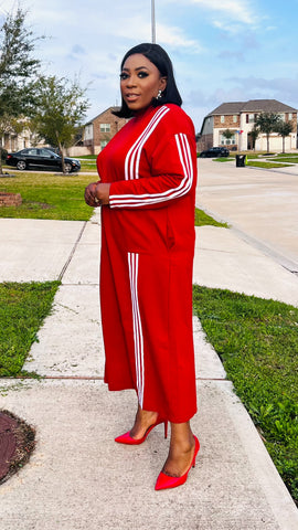 Selora Stripe Oversized Shift Dress (Red)