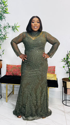 VERDE MONARCH EVENING/ OCCASION DRESS ( Olive green)