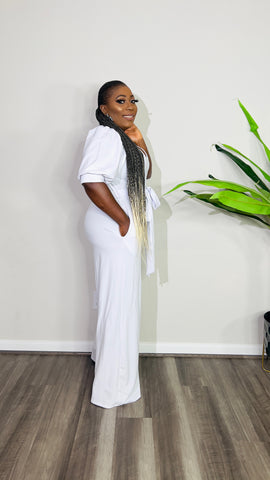CHERRIES V-NECK WIDE LEG JUMPSUIT ( white)
