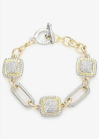 FRANCISCA CUBIC ZIRCONIA SQUARE LINK TOGGLE BRACELET (Silver/Gold)