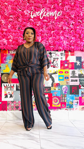 REAGAN STRIPE FRONT TIE TOP AND PANT SET