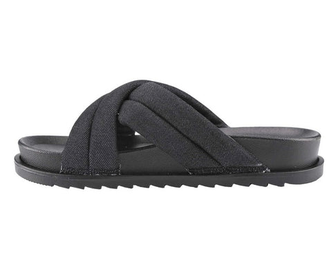 MINDY DENIM CRISS CROSS SLIDES SANDAL (Black)