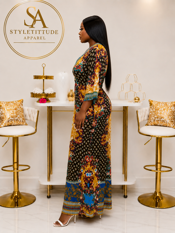 Valencia Mosaic Print V-Neck Cotton Maxi Dress