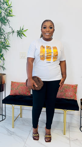 NEW BEGINNING ROSE GOLD FOIL PRINT T-SHIRT TOP ( white)