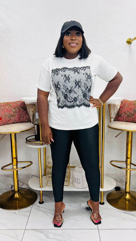 Giselle Lace Pearl Appliqué Tshirt Top