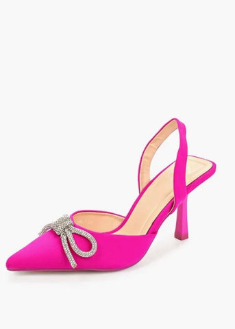 QUINCY RHINESTONE BOW SLING BACK PUMPS (Fuchsia Pink)