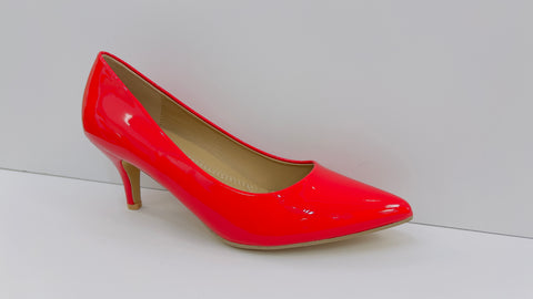 CHERRY POINTED TOE LOW HEELS (Red Patent)
