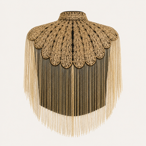 OPULENCE VINTAGE BEADED TASSEL CAPE TOP - Gold