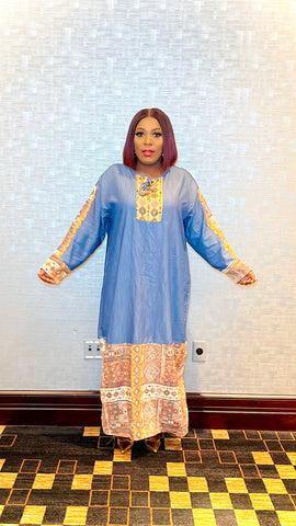Daniella Denim Tribal Print Maxi Dress