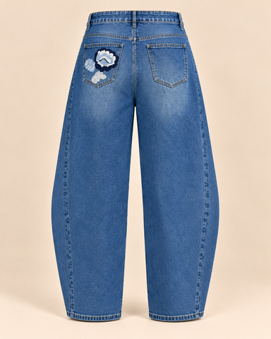 Liora Floral Embroidered Barrel Jean