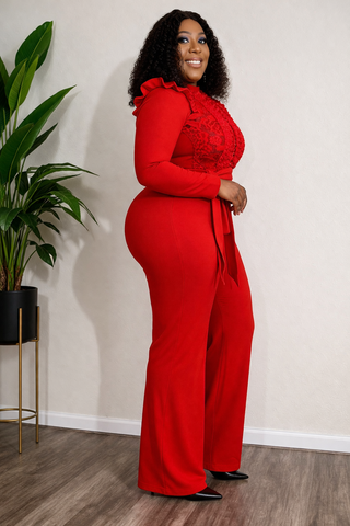 Prescott Lace Sequin Jumpsuit (Red)