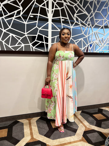 RAELYN FLORAL STRIPE SWING MAXI DRESS