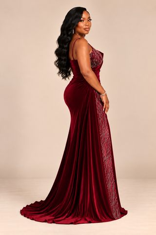 Bianca Embellished Velvet Draped Maxi Dress