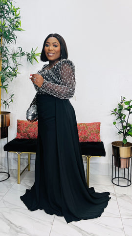 BLACK OPERA PEARL BEADED OCCASION/ EVENING DRESS (black)