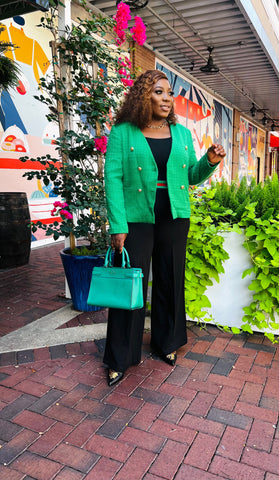 AMADEA TWEED COLLARLESS BLAZER