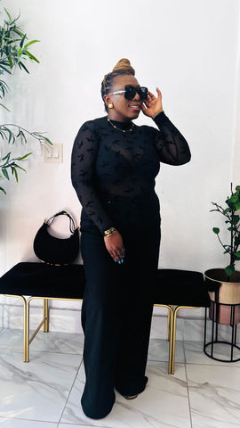 Velvet Bow Illusion Mesh Top