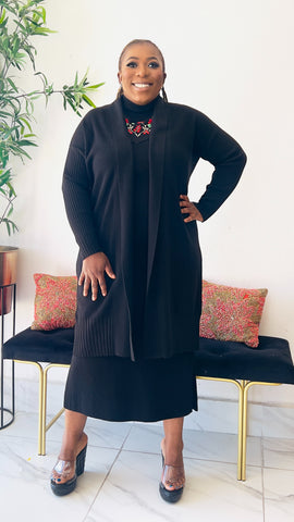 ZENAYAH  FLORAL EMBROIDERY DETAIL DRESS/DUSTER 2PC KNIT DRESS
