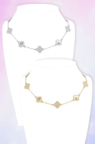 MURIEL 5 CLOVER STONED NECKLACE SILVER