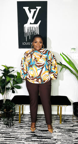 MONROVIA PATTERN EXAGGERATED SLEEVE TOP