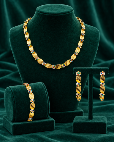 Valessia Gemmed Leaf 18K Gold Plated Jewelry Set