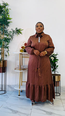 EMMA EMBELLISHED COLLARED DEEP HEM LONG SLEEVE MAXI DRESS (Coffee Brown) Medium By Styletittudeapparelusa EMMA EMBELLISHED COLLARED DEEP HEM LONG SLEEVE MAXI DRESS (Coffee Brown) Medium By Styletittudeapparelusa