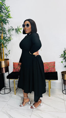 MADELINE ASYMMETRIC MIDI DRESS (black)