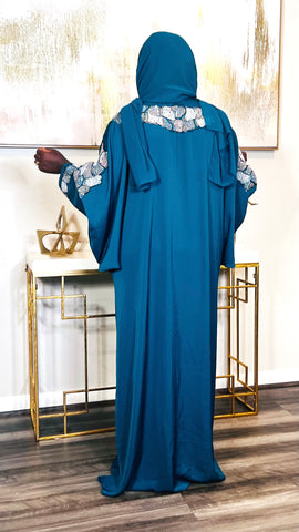 Hamira Embroidered Rhinestoned Exclusive 2 Piece Kaftan Maxi Dress