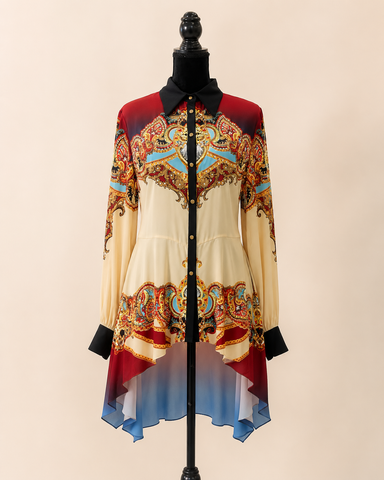 Bellano Crystal Baroque Peplum High-Low Top – Multicolor