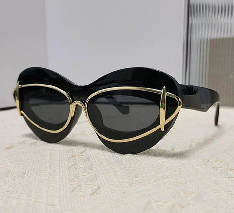 LANDER DOUBLE FRAME CAT EYE GOLD TONE SUNGLASSES