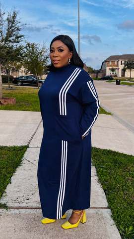 Selora Stripe Oversized Shift Dress (Navy Blue)