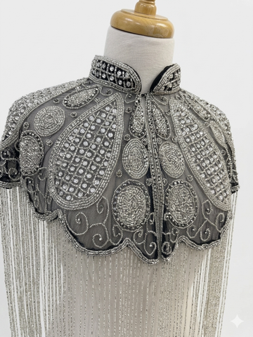 OPULENCE VINTAGE BEADED TASSEL CAPE TOP - Gold