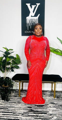 Craving Attention Rhinestones Mesh Occasion Dress (Red)