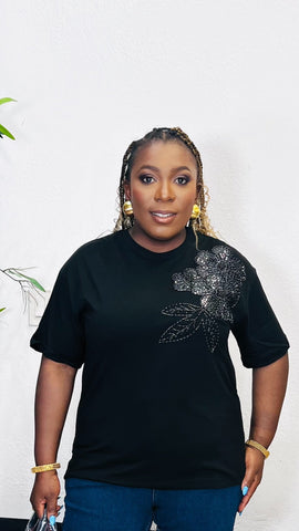 Midnight Beaded Petal Luxe Graphic Tee