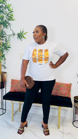 NEW BEGINNING ROSE GOLD FOIL PRINT T-SHIRT TOP ( white)