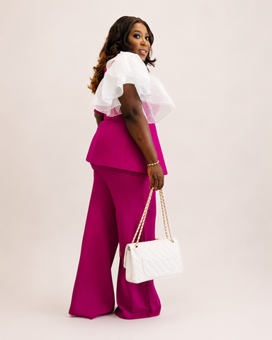Monroe Asymmetrical Organza 2-Piece Matching Pant Set