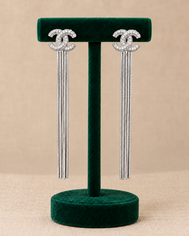 Crystal Pavé Tassel Drop Earrings – Gold or Silver