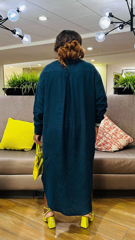 Mercer Linen Midi Shirt Dress ( NavyBlue)