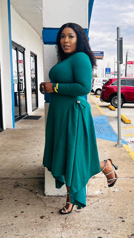 MADELINE ASYMMETRIC MIDI DRESS (Green)