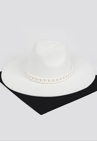 Taylor Faux Wool Wide Brim acrylic chain detail Fedora Hat