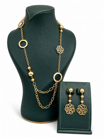 VIRELZA Petal Link Necklace & Drop Earring Set - Gold
