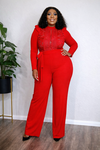 Prescott Lace Sequin Jumpsuit (Red)