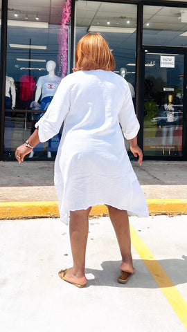 CATWALK LINEN SHIFT DRESS (Ivory)