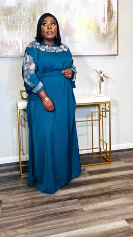 Hamira Embroidered Rhinestoned Exclusive 2 Piece Kaftan Maxi Dress