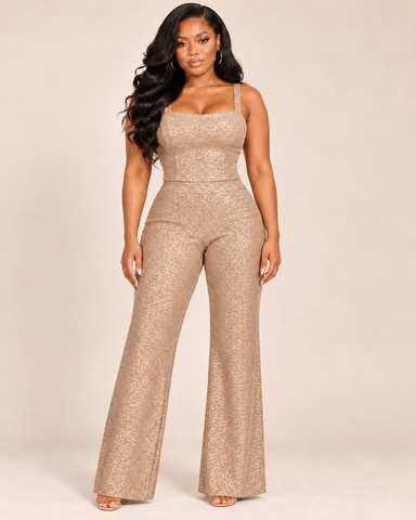 Audrey Shimmer Three-Piece Pants Set – Champagne / Gold