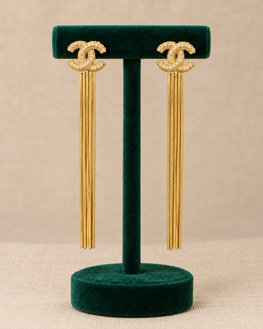 Crystal Pavé Tassel Drop Earrings – Gold or Silver